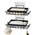 Vowupt Soap Bar Holder for Shower with 8 Hooks, Set of 2 Bar Soap Dish for Bathroom, Self Draining Shower Soaps Holder, Adhesive Soaps Saver Soap Tray Stand for Bathroom Accessories(Black)