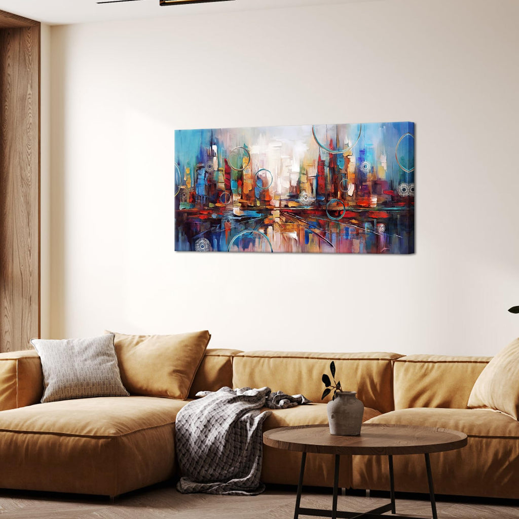 Artsbay Cityscape Abstract Canvas Wall Art City Skyline on Canvas Reflection Abstract Wall Art Decor for Bedroom Home Office Living Room Wall Decor