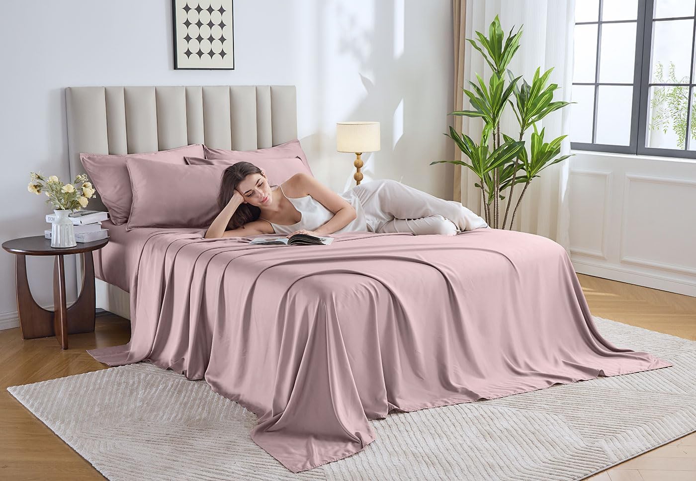 Pure Bamboo Twin Sheets - Luxuriously Soft 100% Organic Viscose Bed Sheet Set | Cooling & Durable (Twin, Dusty Pink)