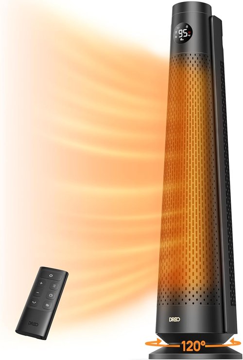 DREO Space Heater - 30" Electric Heater with Remote, 120° Oscillation & 8 Safety Features | Quiet Black Design