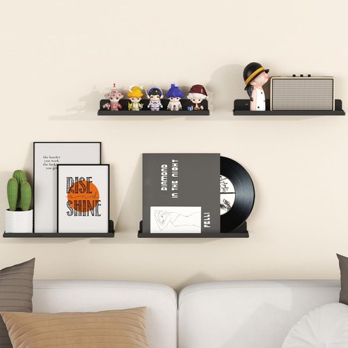 Lifewit 15" Acrylic Floating Shelves - Stylish Wall Organizer for Perfume, Makeup & Decor | Black 6 Pack