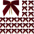 Utehilly Velvet Christmas Bows - 24 Pcs Burgundy Small Decorative Bows for Trees, Gifts & Crafts | 3.5 x 3.5 Inch