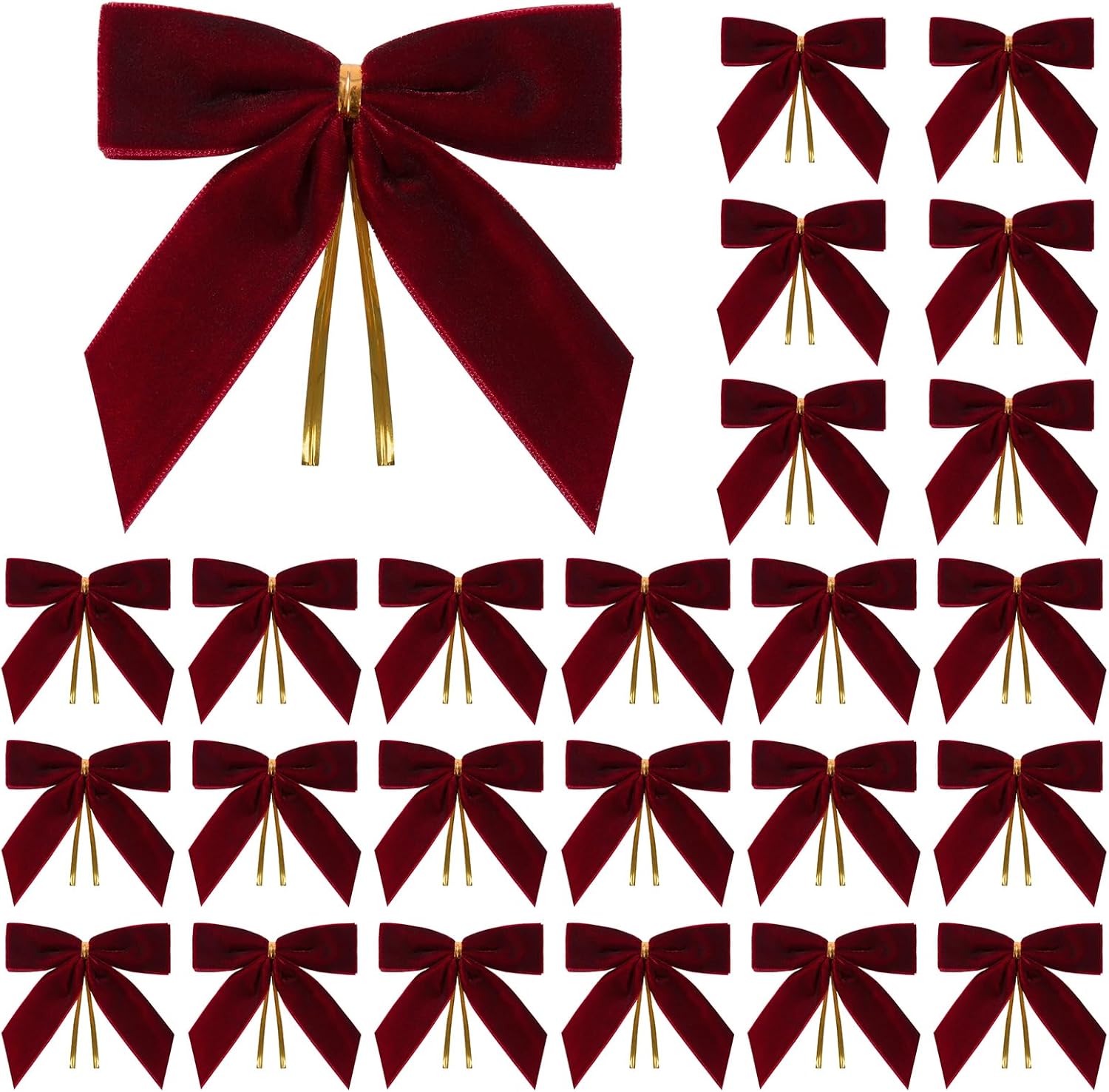 Utehilly Velvet Christmas Bows - 24 Pcs Burgundy Small Decorative Bows for Trees, Gifts & Crafts | 3.5 x 3.5 Inch