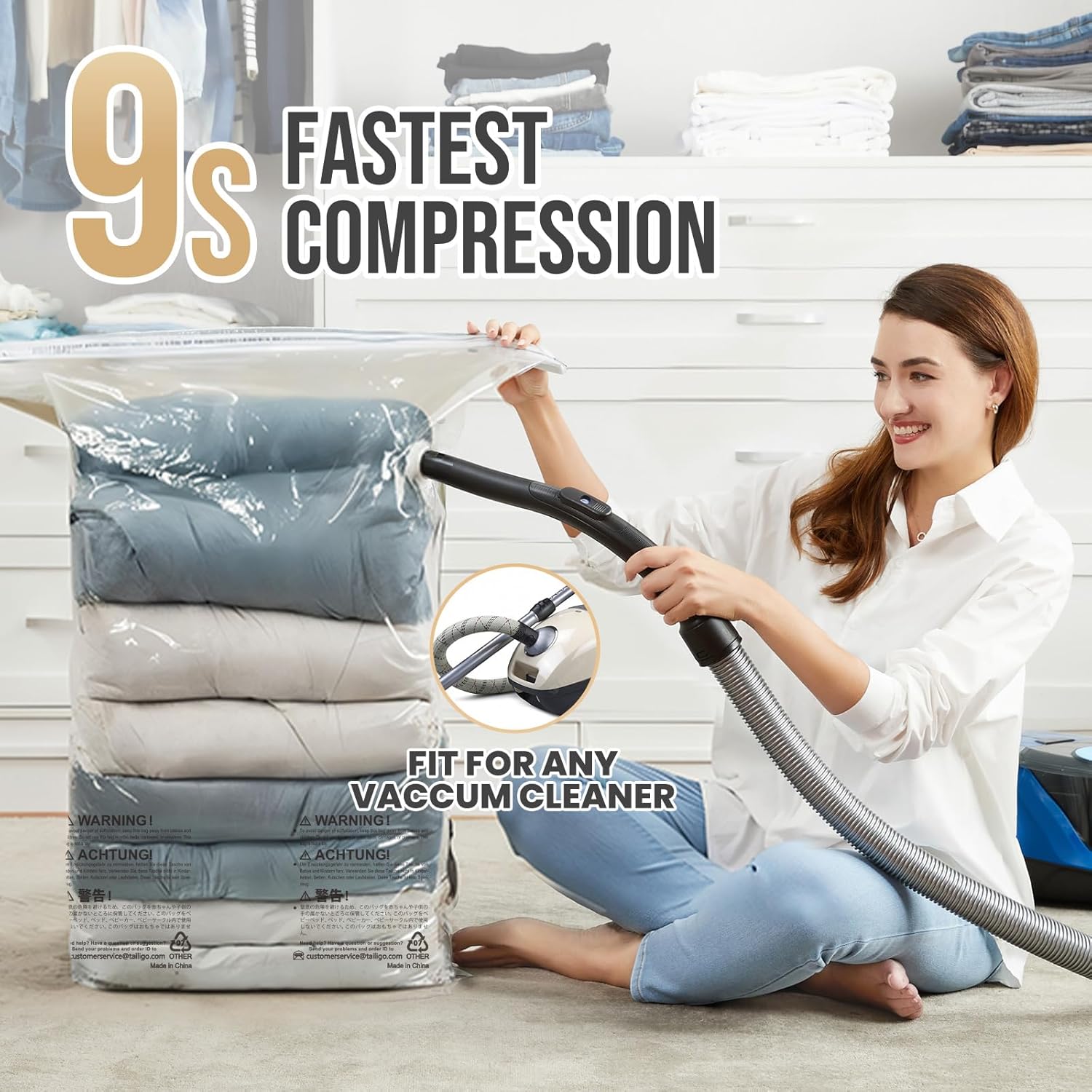 TAILI Jumbo Vacuum Storage Bags - 6 Pack Extra Large Seal Bags for Clothing & Bedding | 31x40x15 Inch, Cream