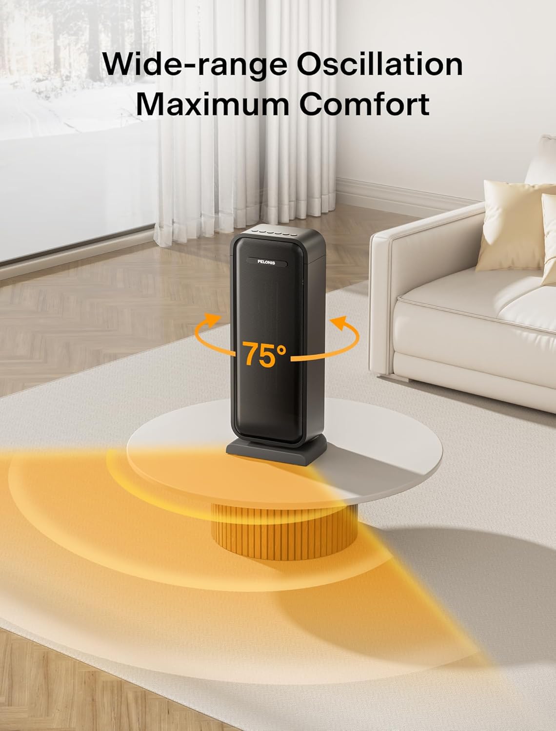 Pelonis 1500W Electric Space Heater - Portable Ceramic Heater with Thermostat & Oscillation | Ideal for Bedroom & Office