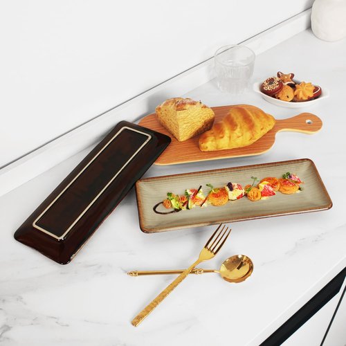 jinsongdafa Ceramic 4-Piece Set Dinner Plate 14.3 Inch Large Rectangular Dinner Plate for Entertaining Guests, Desserts, Salads, Appetizers, BBQ, Main Courses, Tacos, Kitchen Tableware