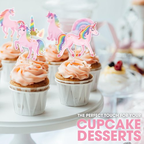 36pcs SENSUNIQ Rainbow Unicorn Cupcake Topper, Birthday Party Cake Decoration, Rainbow Cupcake Toppers Decorations for Girls Women Birthday, Christmas, Xmas, New Year Party Supplies