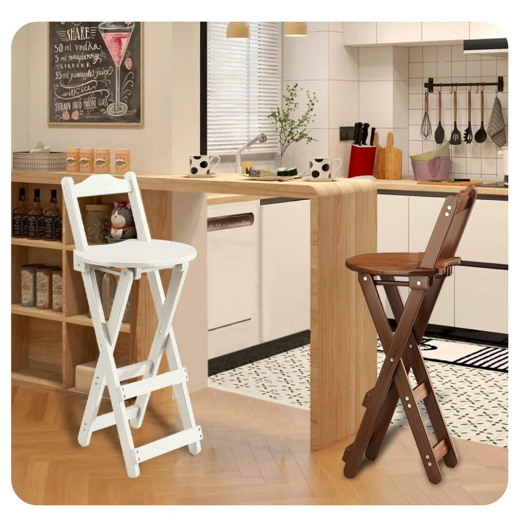 Yuxitia Folding Bar Stool Kitchen24 inch Folding Kitchen Counter Chair Portable Wooden Bar Stool Outdoor Shop Kitchen Restaurant Coffee Stool 1 (White)