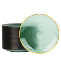 LCCFHTI 100PCS Transparent Green Gold Plastic Plates, 10 Inch Heavy Duty Disposable Dinner Plate with Gold Rim, Round Party Plates for Wedding, Party, Camping, Picnic, Birthday