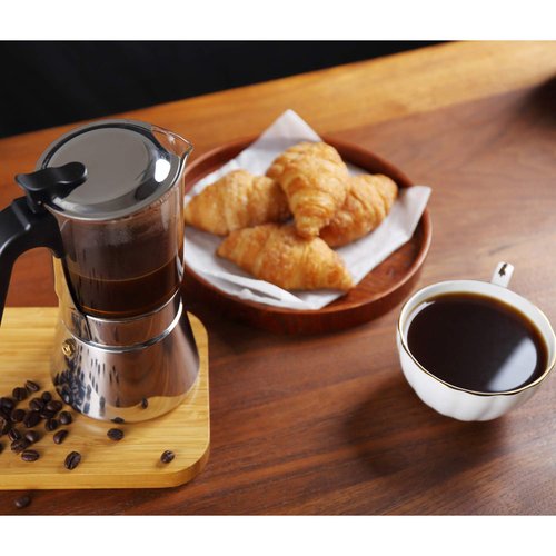 Geesta Premium Crystal Glass-Top Stovetop Espresso Moka Pot - 4/6/ 9 Cups - Stainless Steel Coffee Maker- 240ml/8.5oz/6 cup (espresso cup=40ml)