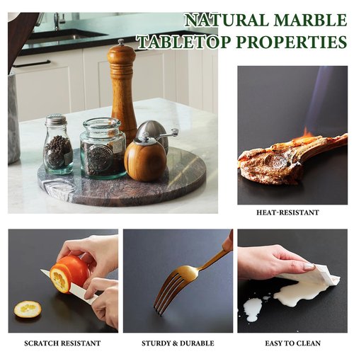 Koville 12'' Marble Lazy Susan Marble Turntable for Kitchen Dinning, Lazy Susans Organizer for Cabinet, Serving Rotation Spinning Tabletop Organizer Swiveling, Spice Rack Storage(Rosso Luana)