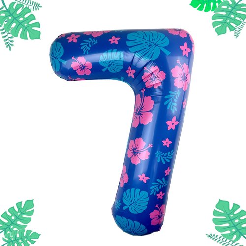 40 Inch Pastel Blue and Pink Number 7 Foil Metallic Balloon for Kids' Hawaii Cartoon Birthday Party Decorations