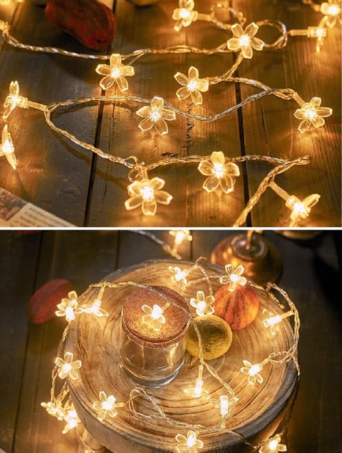 Flower String Lights, WFGGEH 20ft 40 LED USB Powered Cherry Blossom Fairy String Lights for Party Birthday Wedding Christmas Home Decoration