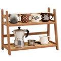 FYRLFB Household 2-Tier Cup Shelf Organizer, Kitchen Counter Shelf for Tea Coffee Bar Accessories, Bamboo Mug Holder Countertop, Matcha Stand, Cup Display, Condiment Storage Rack - Brown
