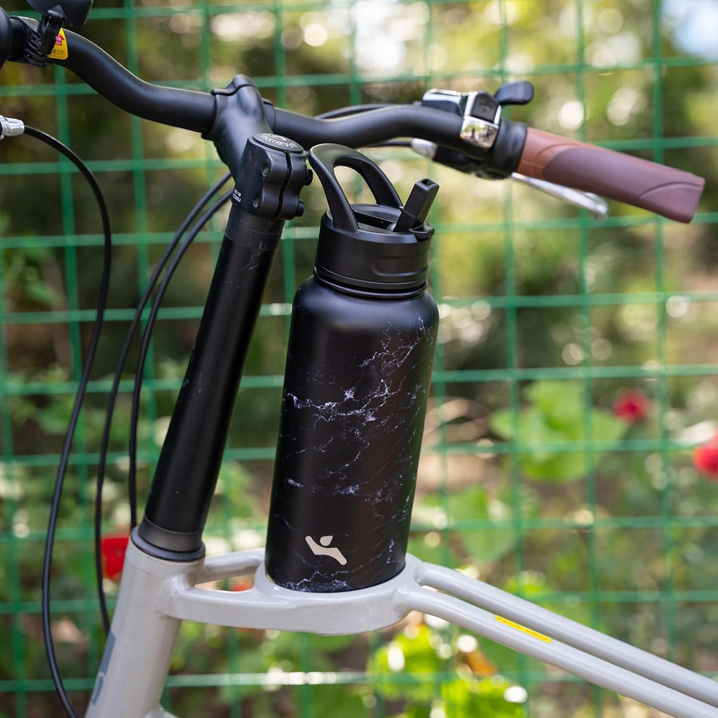 Skiennix 40oz Insulated Stainless Steel Water Bottle - Marble Midnight | 3 Lids Included