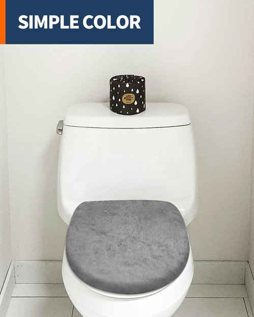 Microfiber Toilet Lid Cover, Soft Velvet Toilet Cover; Absorbent, Machine Washable, Comfortable, Durable Adjustable Toilet Seat Cover Fits Most Toilet Lids (Grey)