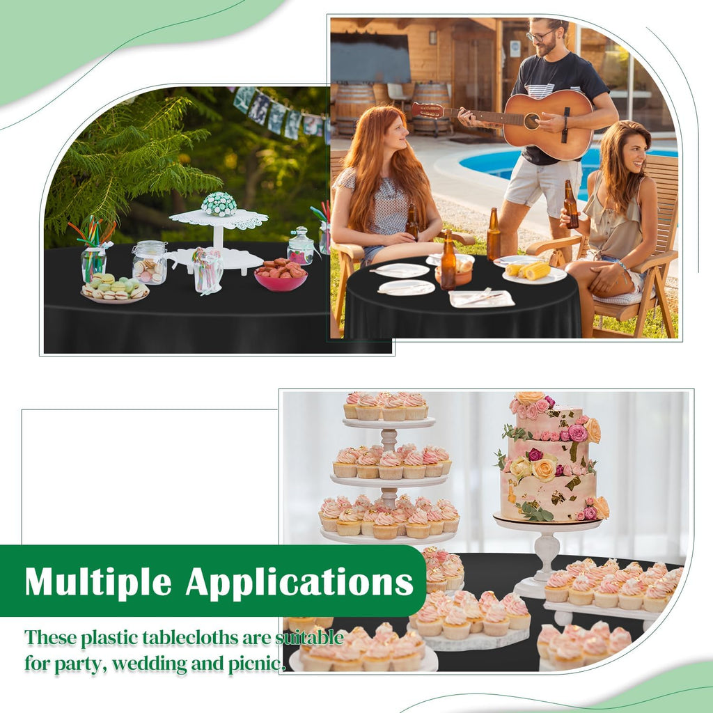 Skiennix 14-Pack Disposable Round Plastic Tablecloths - 84 Inch, Perfect for Parties & Events