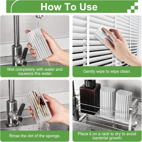 Jeymei Damp Dusting Sponge Set - 4-Pack Gray Reusable Sponges for Baseboards & Window Tracks