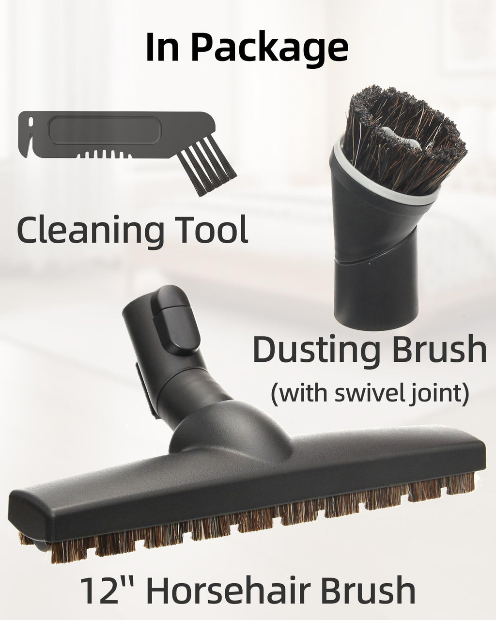 SheildOn Horsehair Floor Brush Set Replacement, Vacuum Attachments Compatible with Miele C1 C2 C3 CX1 Vacuums, 12" Hardwood Floorhead, Swivel Dusting Brush, Soft Bristles for Gentle Cleaning