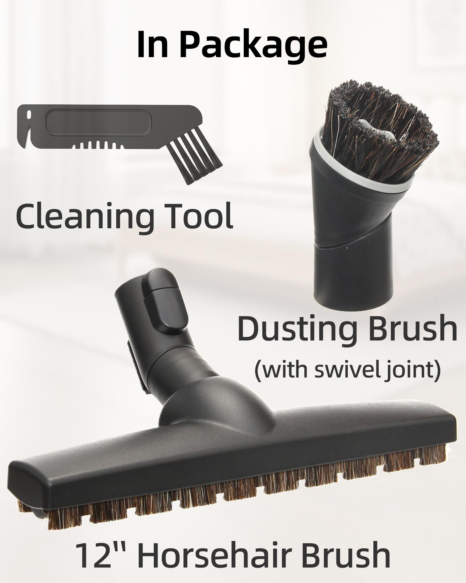 SheildOn Horsehair Floor Brush Set Replacement, Vacuum Attachments Compatible with Miele C1 C2 C3 CX1 Vacuums, 12" Hardwood Floorhead, Swivel Dusting Brush, Soft Bristles for Gentle Cleaning