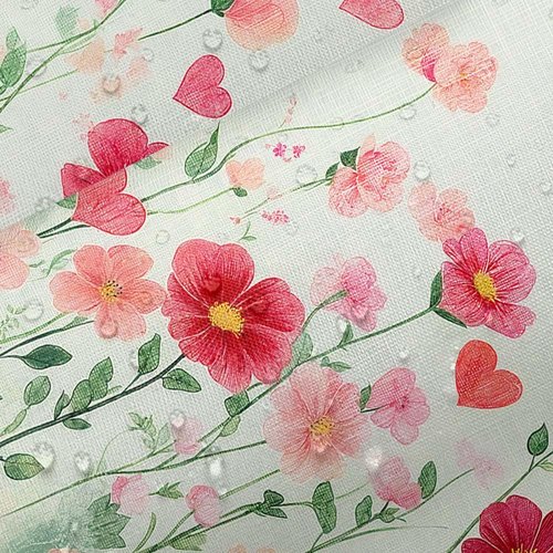 DYNH Valentine's Day Shower Curtain,Spring Romantic Red Heart Floral Bathroom Curtains,Wildflower Botanical Sweet Lovers Fabric Home Decor Curtain with Hooks,69X70 in