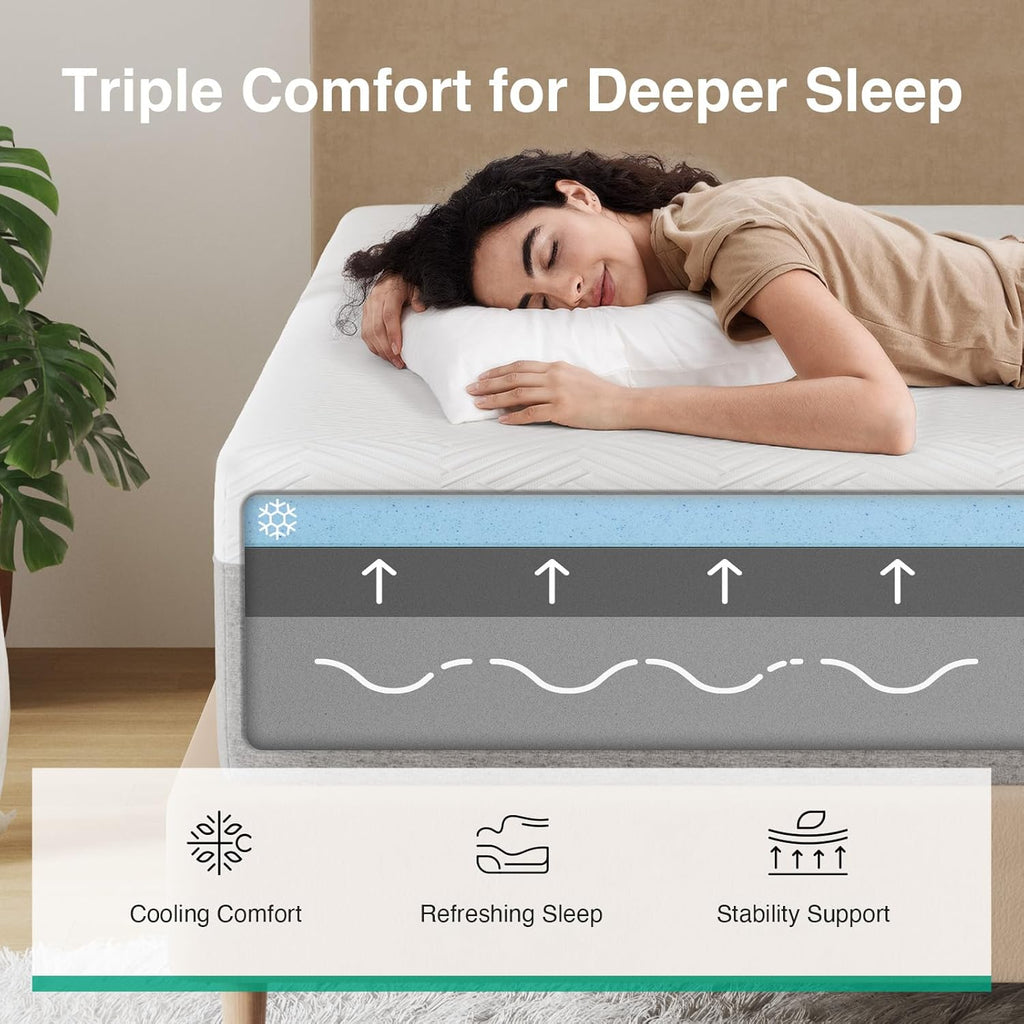 Novilla King Mattress - 10 Inch Gel Memory Foam for Cool Sleep & Pressure Relief | Medium Plush Comfort