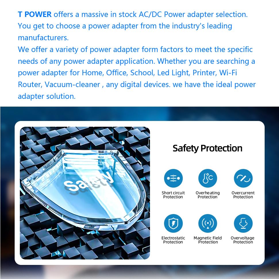 T-Power Charger for Shark Vertex DK33-288080H-U IZ440 IZ460 IZ480 IZ440H IZ440H26 IZ441H IZ462H IZ482H IZ483H XCHRIZ440H XFBT750 Class 2 Power Supply Cord Charger