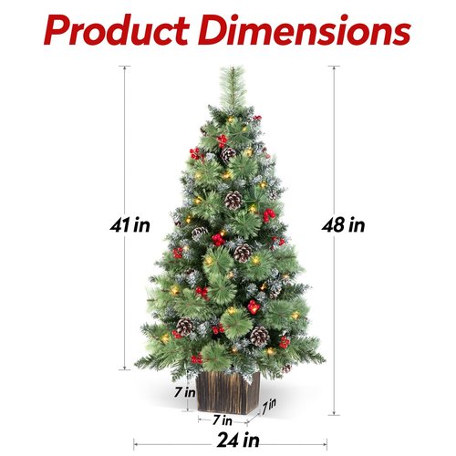 Jin&Bao 4FT Potted Christmas Tree with 100 Lights, 2 Pack Artificial Xmax Tree Timer Function with Round Pine Cones & Red Berries, 3AA Battery Operated Christmas Decorations for Outdoor, Porch