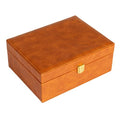 Household Essentials Vegan Leather 2-Layer Jewelry Organizer Box with Clasp Closure, Caramel Color