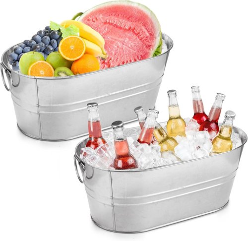 MIVIDE 2 Pack 3.3 Gallon Galvanized Tub Ice Bucket Metal Champagne Drink Bucket with Handles Galvanized Ice Buckets for Parties Mimosa Bar Cocktail Bar Cooling Supplies