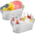 MIVIDE 2 Pack 3.3 Gallon Galvanized Tub Ice Bucket Metal Champagne Drink Bucket with Handles Galvanized Ice Buckets for Parties Mimosa Bar Cocktail Bar Cooling Supplies