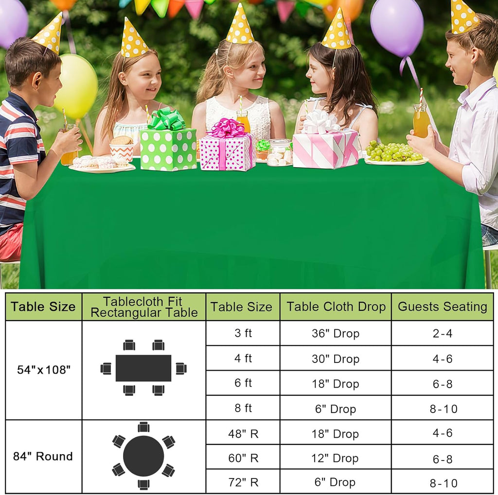 Smiry Disposable Tablecloths - Waterproof Plastic Covers for Parties | 54 x 108 Inch | Green - 3 Pack
