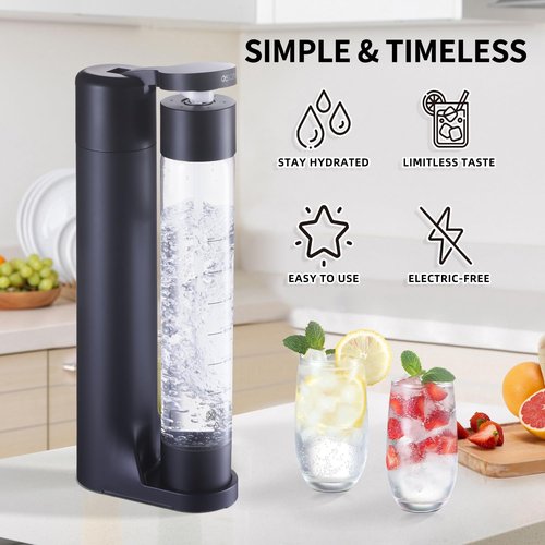 Sparkling Water Machine Soda Maker Beverage Drink Dispenser for Home, Soda Streaming Maker with 2 BPA Free Bottles(1L), Seltzer Fizzy Water Maker Compatible with Screw-in 60L CO2 (NOT Included), Black