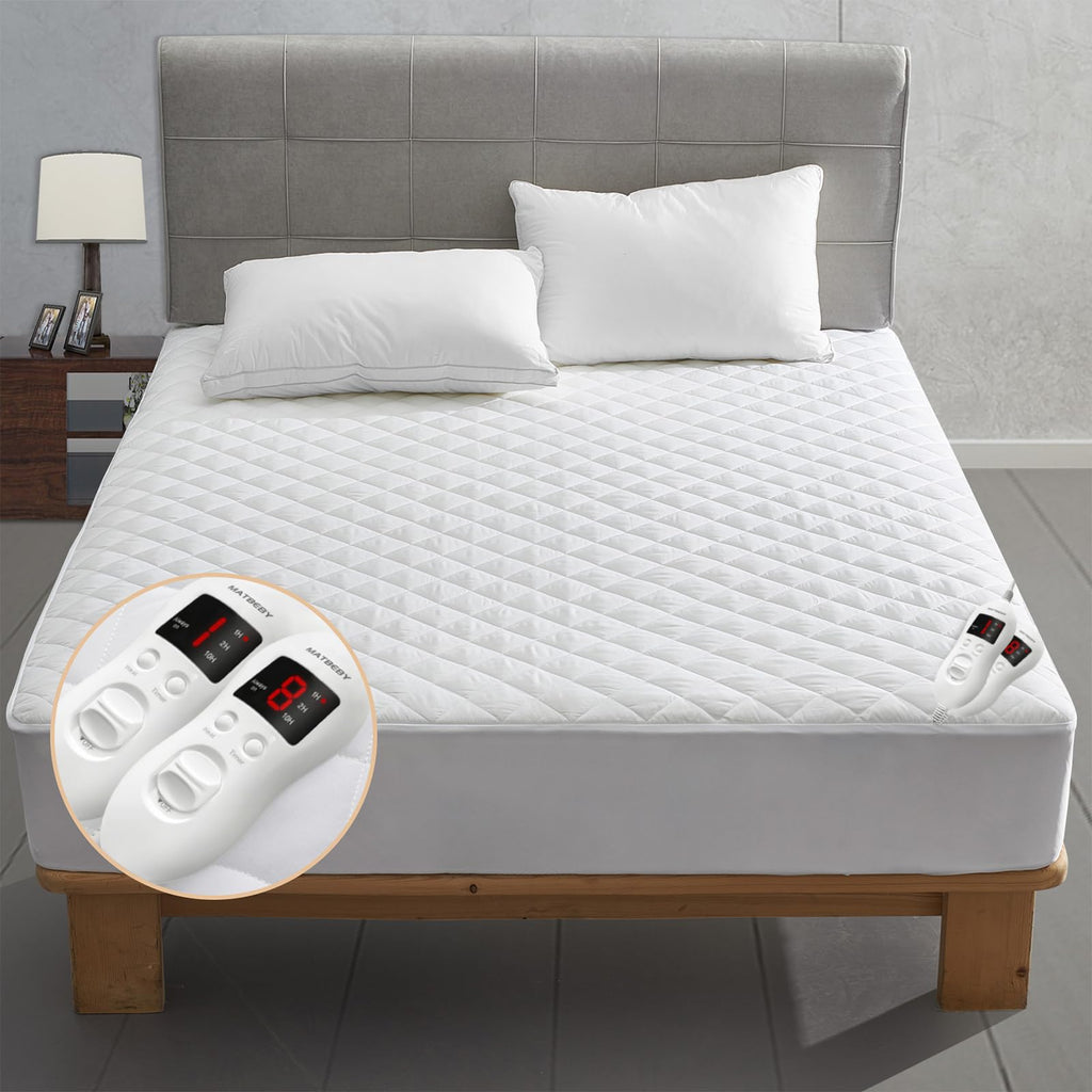Heated Mattress Pad King Size, Electric Mattress Pad Cover w/Dual Control 8 Heating Settings, Bed Warmer w/ 4 Auto Shut Off Settings, UL Certified, Deep Pocket, Machine Washable, White