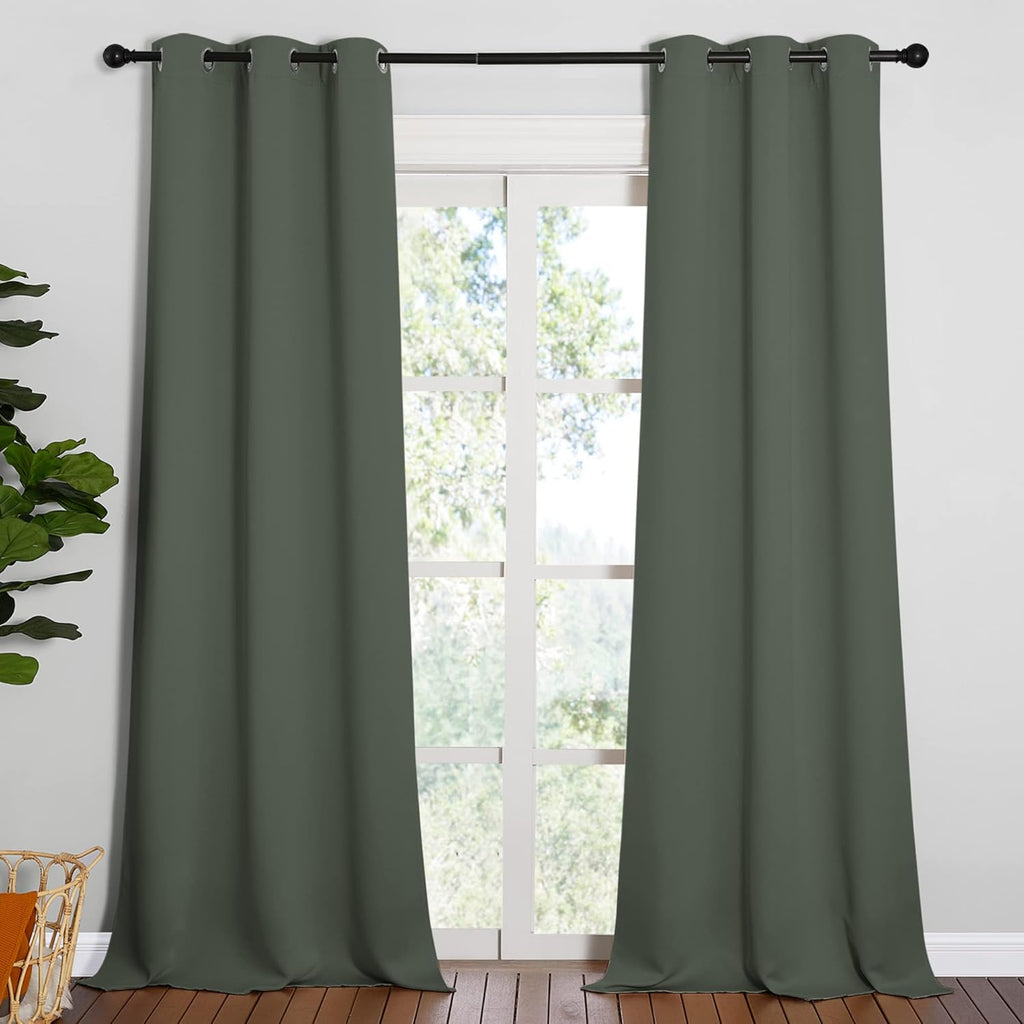 NICETOWN Room Darkening Curtain Panels - Energy-Efficient Toddler Boy Drapes | Dark Mallard, 42" W x 90" L, 2 Panels