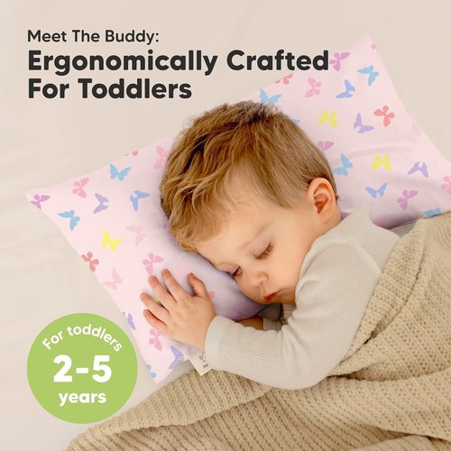My Little Dreamy Toddler Pillow - Organic Cotton Travel Pillow with Soft, Breathable Pillowcase | 10x18 Inches for Ages 2-5