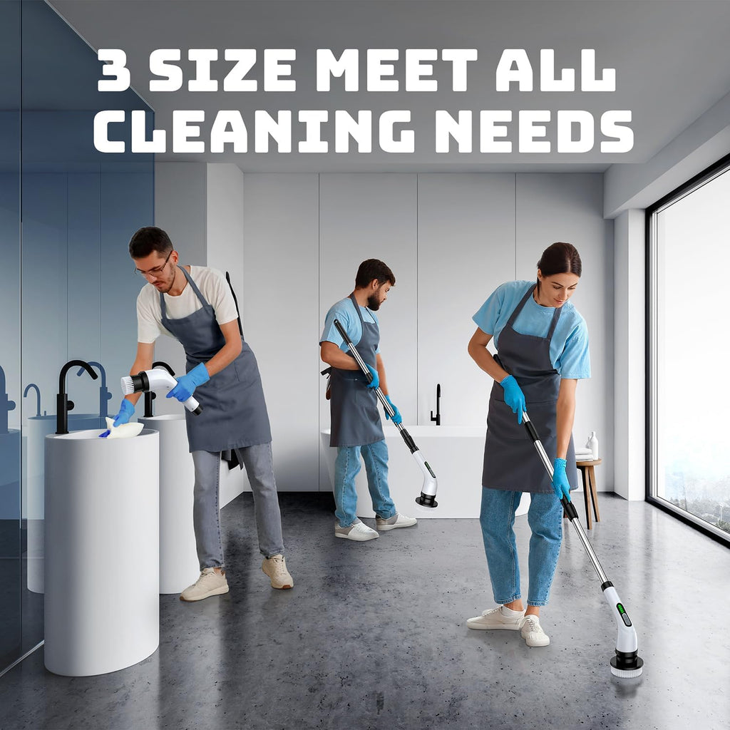 Skiennix Electric Spin Scrubber - Cordless Bathroom Cleaner with Long Handle & 7 Brush Heads | IPX7 Waterproof