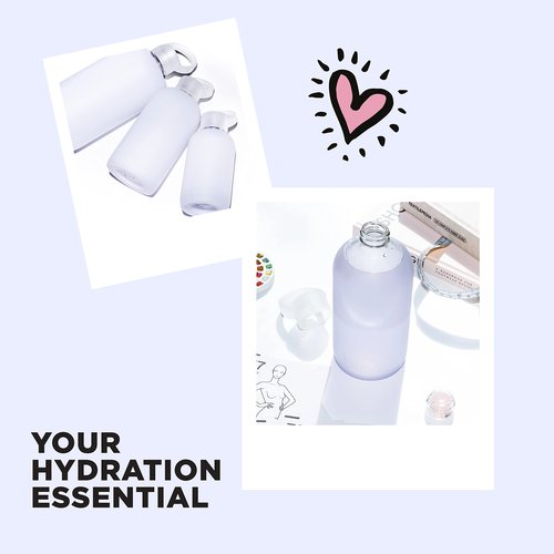bkr - Little Smooth - Reusable Glass Water Bottle - 16oz - Fits in Cup Holder - Leakproof, Travel Friendly - BPA Free, Dishwasher Safe - Removable Silicone Sleeve & Carrying Loop - Dream