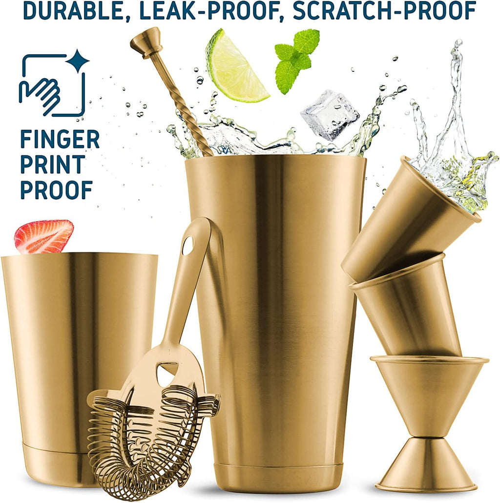 Skiennix 16-Piece Cocktail Shaker Set - Premium Stainless Steel Mixology Kit | Gold Bar Tools & Recipe Book