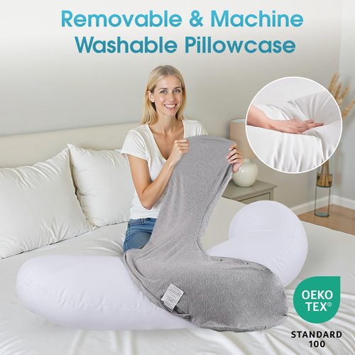 TranquilRelax Body Pillow, Long Pillow, Memory Foam & C-Shaped for Side Sleeper, Machine Washable Pillowcase, 53”×10”
