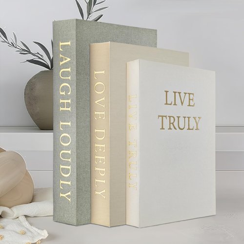 YKANYN Aesthetic Decorative Books, Set of 3 Linen Fake Book Boxes, Faux Book Decor for Coffee Table, Bookshelf, Entryway Tables