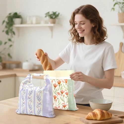 Bread Bags for Homemade Bread, 2 Pack Reusable Beeswax Linen Cotton Sourdough Bag, Freezer Safe, Large Loaf Storage Bags to Keep Fresh, Bakery Essentials