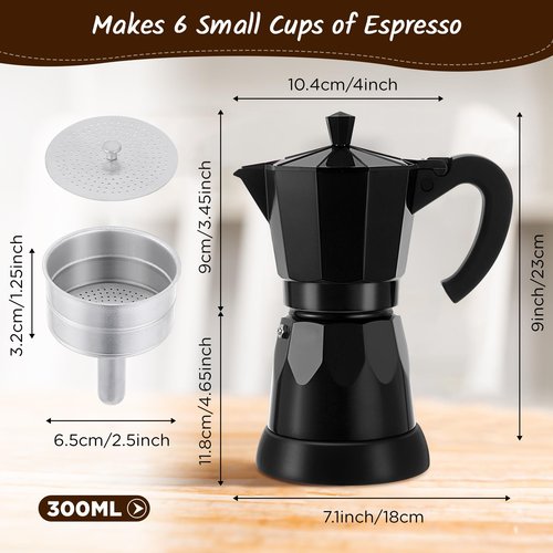 Lemosae Coffee Pot 6 Cup Electric Espresso Coffee Maker Italian Moka Maker 300ml Portable Aluminum Espresso Machine Cafetera Moka Pot with Detachable Base, Gift for Home Travel(Black)