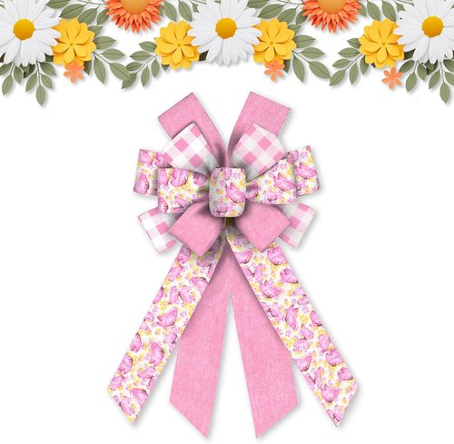 Estivaux Large Spring Flowers Wreath Bows - Pink Burlap Butterfly Design for Weddings & Parties