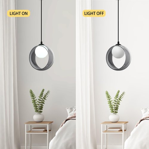 Lighten Chance Modern Round Pendant Light, 7.87“ Adjustable Hanging Lamp with Lampshade, White LED Chandelier Ceiling Lighting Fixture for Kitchen Island Bedroom Hallway Foyer Hall