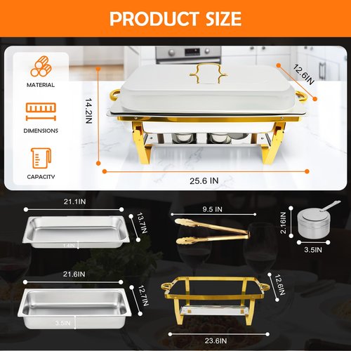 Also GO Chafing Dishes for Buffet Gold 2 Pack, 9QT Large Chafing Dish Buffet Set with 2 Serving Tongs, Rectangular Full Size Chafing Pan, Buffet Food Warmer for Christmas Parties & Catering