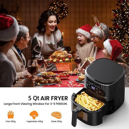 GarveeHome Air Fryer 5 QT 8 in-1 Functions, Air Fryer Oven with Touch Screen, Air Fry, Roast, Bake, Broil, Preheat Mode, Digital Small Air Fryer, Nonstick Dishwasher-Safe Basket, Black
