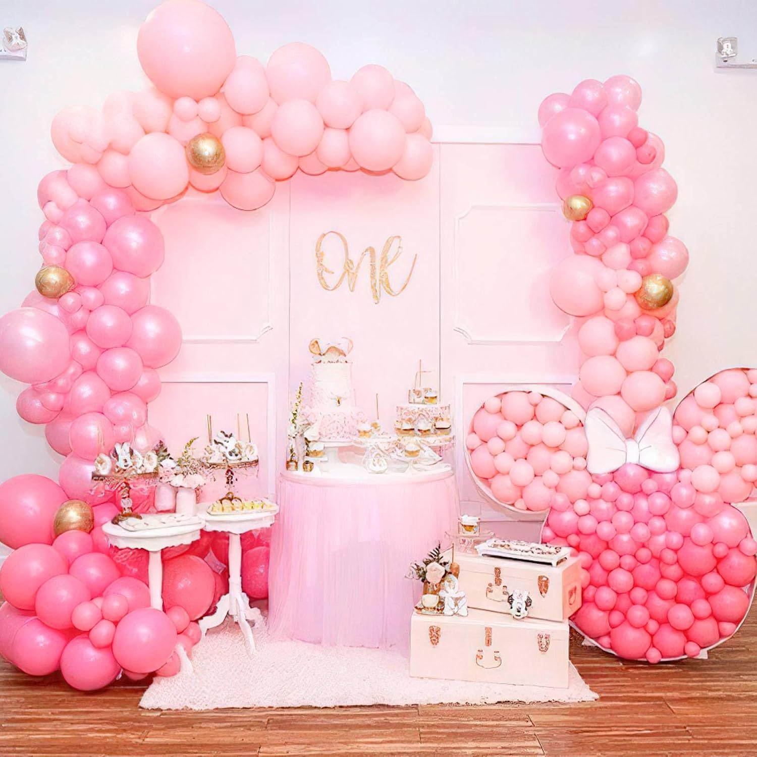 PartyWoo Pearl Pink Balloons - 140-Piece Arch Kit with Various Sizes for Baby Showers & Birthday Parties