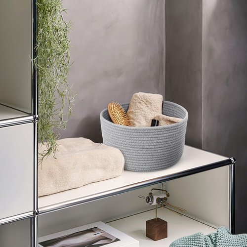 Cabilock Rope Storage Basket Set with Lid Woven Cotton Rope Organizer Baskets for Home Nursery Bathroom and Laundry Includes Large 10.62 Inch and Small Organizer for Closet and Shelf Storage
