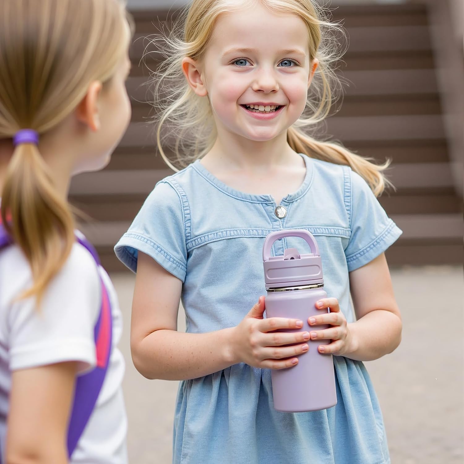 Skiennix 12oz Kids Water Bottle - Stainless Steel, Vacuum Insulated, Leak-Proof, Purple